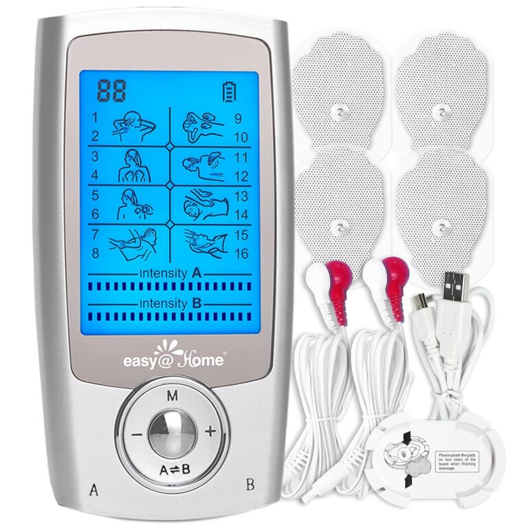 Easy@Home Rechargeable TENS Unit + EMS Muscle Stimulator, Dual Independent Channels With 20 Intensity Levels, 8 EMS or TENS Massage Types + 16-Mode, Handheld Electronic Pulse...