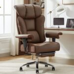 Efomao Big Tall Ergonomic Office Chair 450LBS with Foot Rest, High Back PU Leather Executive Chair with Adjustable Padded Armrests, Lumbar Support for Home or Work, Heavy Duty...