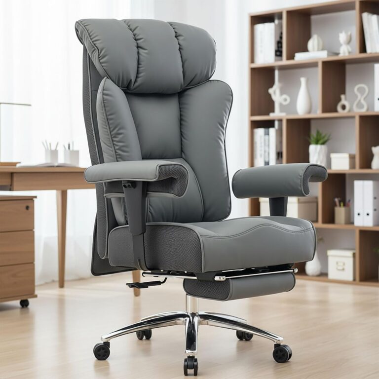 Efomao Big Tall Ergonomic Office Chair 450LBS with Foot Rest, High Back PU Leather Executive Chair with Adjustable Padded Armrests, Lumbar Support for Home or Work, Heavy Duty...
