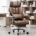 Efomao Big Tall Ergonomic Office Chair 450LBS with Foot Rest, High Back PU Leather Executive Chair with Adjustable Padded Armrests, Lumbar Support for Home or Work, Heavy Duty...