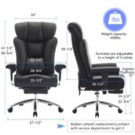 Efomao Big Tall Ergonomic Office Chair 450LBS with Foot Rest, High Back PU Leather Executive Chair with Adjustable Padded Armrests, Lumbar Support for Home or Work, Heavy Duty...