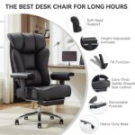 Efomao Big Tall Ergonomic Office Chair 450LBS with Foot Rest, High Back PU Leather Executive Chair with Adjustable Padded Armrests, Lumbar Support for Home or Work, Heavy Duty...