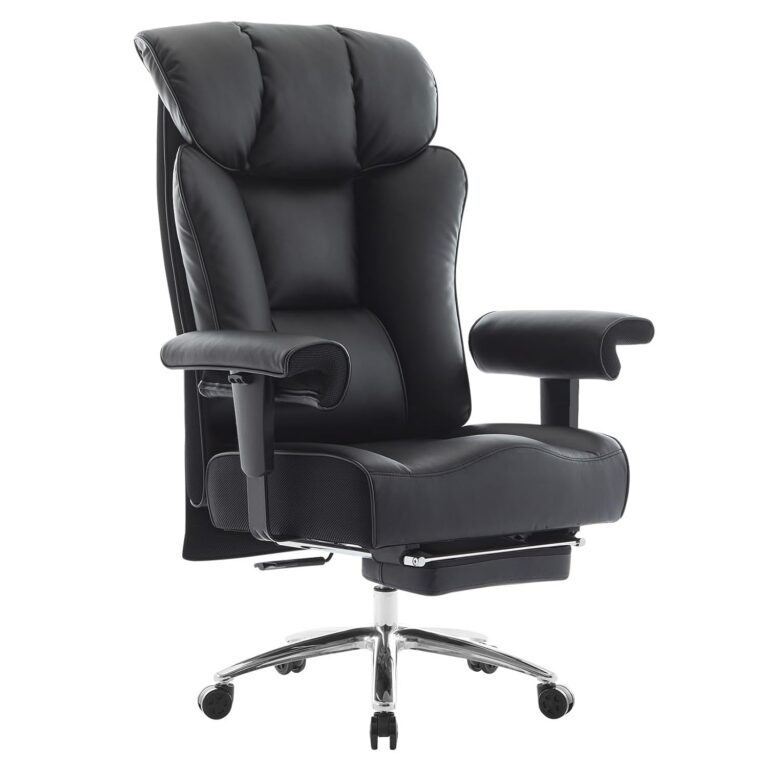 Efomao Big Tall Ergonomic Office Chair 450LBS with Foot Rest, High Back PU Leather Executive Chair with Adjustable Padded Armrests, Lumbar Support for Home or Work, Heavy Duty...
