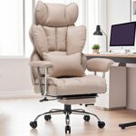 Efomao Desk Office Chair 400LBS, Big High Back PU Leather Computer Chair, Executive Office Chair with Leg Rest and Lumbar Support, Brown Office Chair