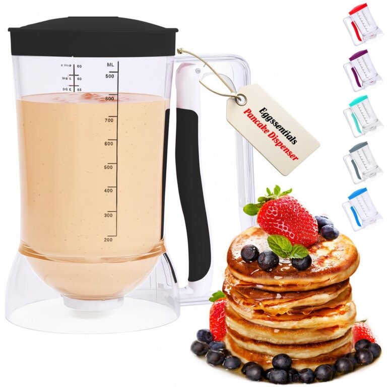 Eggssentials Pancake Batter Dispenser - Black Color - Batter Dispenser with Squeeze Handle for Cupcakes - Pancakes - Cookie Cakes - Waffles - and Biscuit Separation.