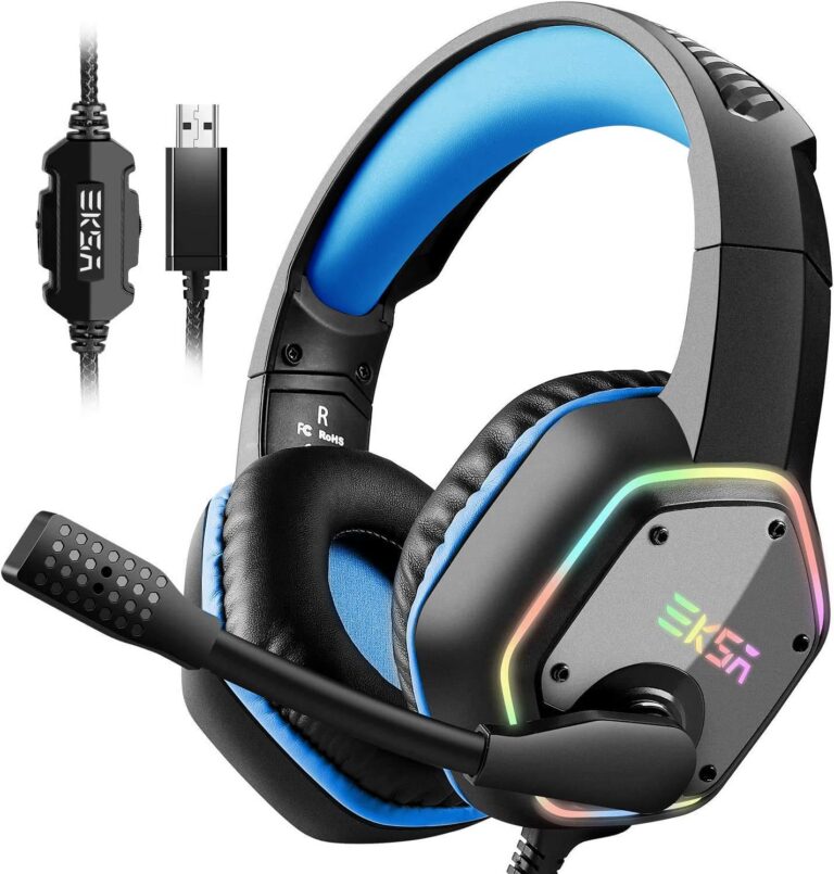 EKSA E1000 USB Gaming Headset for PC - Computer Headphones with Noise Canceling Mic & RGB Light, 7.1 Surround Stereo Sound, Over Ear Gaming Headphones for PC, PS4/PS5 Console,...