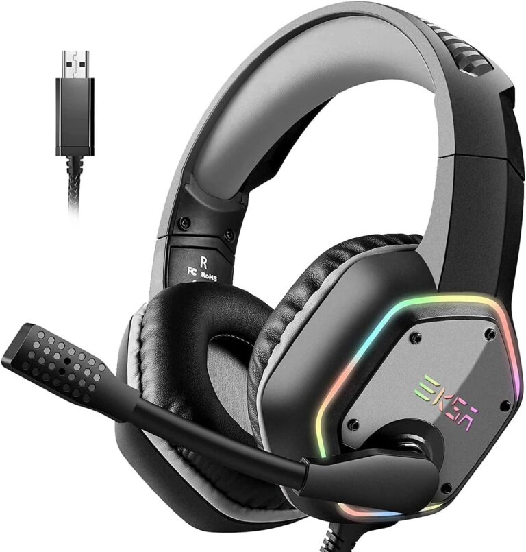 EKSA USB Gaming Headset, Wired Headphones, 7.1 Surround Sound Footstep Sound Judgment, Noise Cancelling Microphone, RGB Light Casque Gaming, Over Ear Headphones for PC, PS4,...