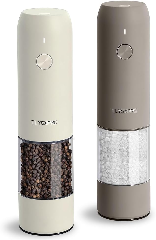 Electric Salt and Pepper Grinder Set, USB Rechargeable, Automatic Salt and Pepper Mill Grinder with Adjustable Coarseness, Electric Salt Shakers, LED Light, Refillable (2 Packs,...