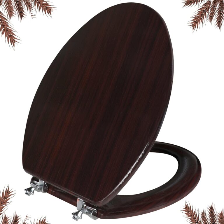 Elongated Toilet Seat Molded Wood Toilet Seat with Zinc Alloy Hinges, Easy to Install Also Easy to Clean, Anti-Pinch Wooden Toilet Seat by Angol Shiold (Elongated, Dark Brown)