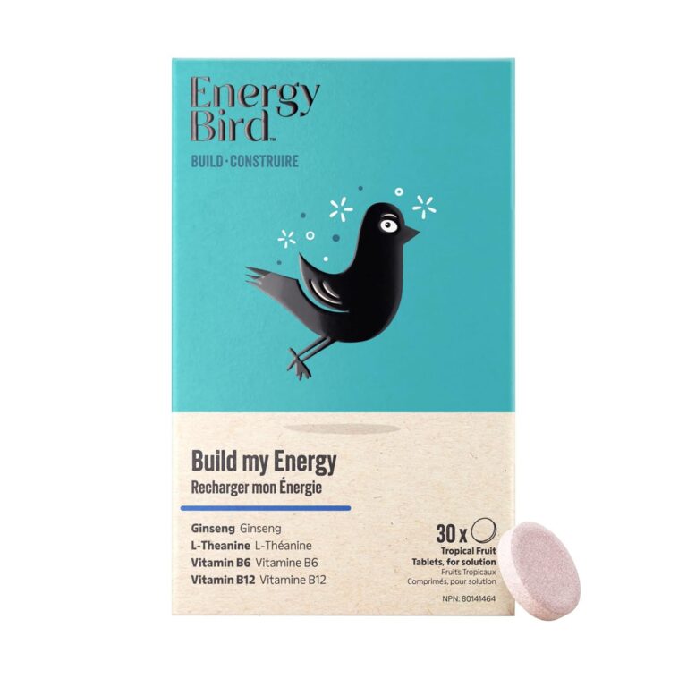 Energy Bird: Build My Energy Supplements | Ginseng | L-Theanine | Vitamin B6 | Vitamin B12 | Increase Energy & Resistance to Stress | Tropical Fruit Flavour | 30 tablets