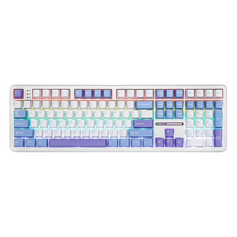 EPOMAKER Aula F108 Wireless Gaming Keyboard with 4000mAh Battery, US Layout Full Size Mechanical Keyboard with 108 Hot-Swappable Keys, RGB, for Mac/PC/Android (White&Blue)
