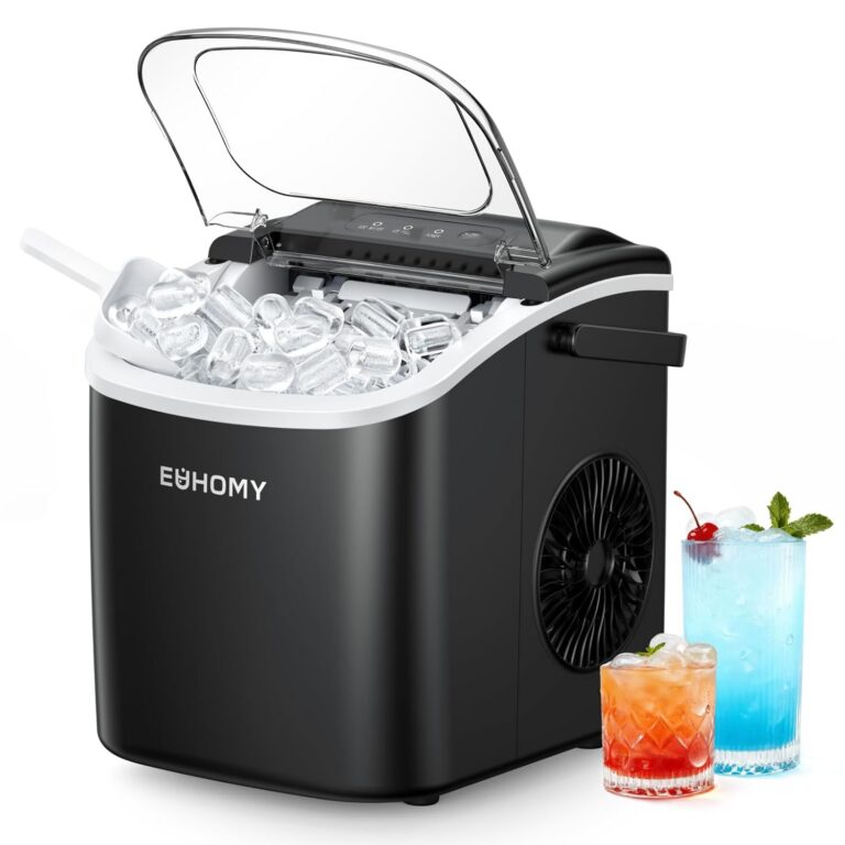 EUHOMY Countertop Ice Maker Machine with Handle, 26lbs in 24Hrs, 9 Ice Cubes Ready in 6 Mins, Auto-Cleaning Portable Ice Maker with Basket and Scoop, for...