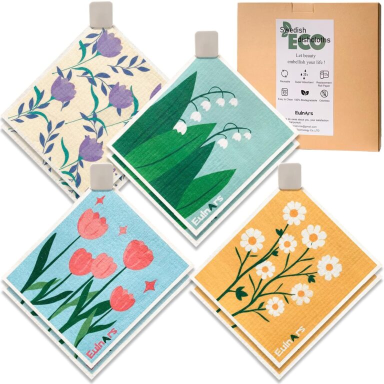 Eulnars Swedish Dish Towels, 8 Pack Reusable Paper Towel, Non-Scratch Swedish Dish Cloth with 3 Clips, 9 Classified Labels, Quick Drying, Super Absorbent, Odorless