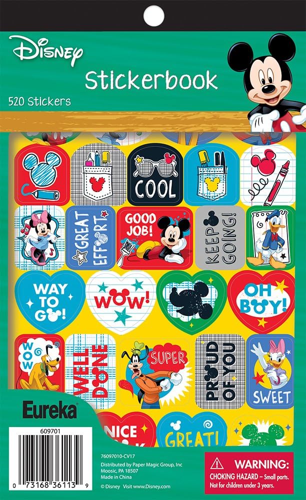 Eureka Back to School Mickey Mouse Stickers for Kids and Teachers, 410 Stickers in 1 Sticker Book, 5.8'' x 9.5''