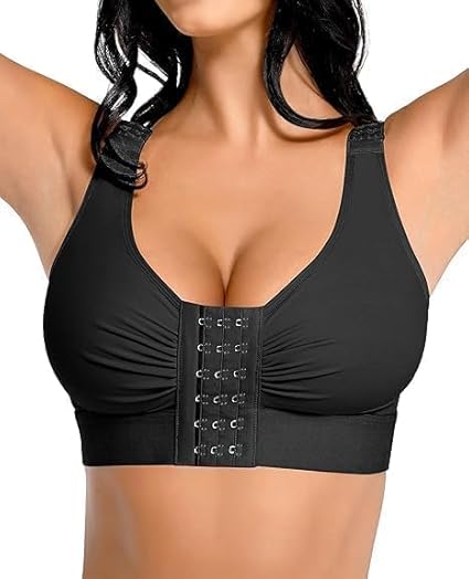FeelinGirl Post Surgery Compression Bra for Women's Front Closure Bra with Adjustable Straps Wirefree
