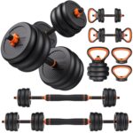 FEIERDUN Adjustable Dumbbells, 20lbs/30lbs//50lbs/70lbs/90lbs Free Weight Set with Connector, 4 in1 Dumbbells Set Used as Barbell, Kettlebells, Push up Stand, Fitness Exercises...