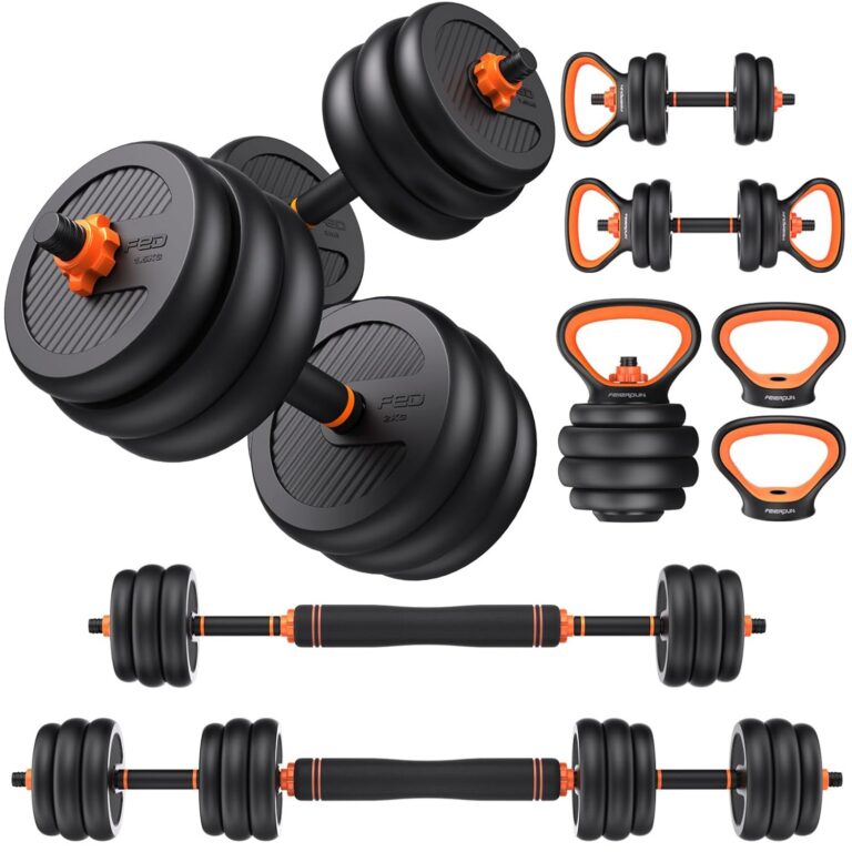 FEIERDUN Adjustable Dumbbells, 20lbs/30lbs//50lbs/70lbs/90lbs Free Weight Set with Connector, 4 in1 Dumbbells Set Used as Barbell, Kettlebells, Push up Stand, Fitness Exercises...