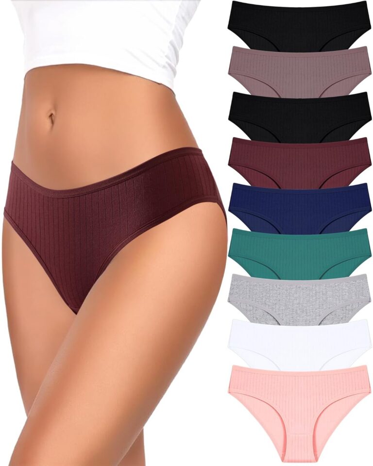 FINETOO 9 Pack Cotton Underwear for Women Sexy Low Rise Ribbed Hipster Breathable Soft Womens Bikini Panties Cheeky S-3XL