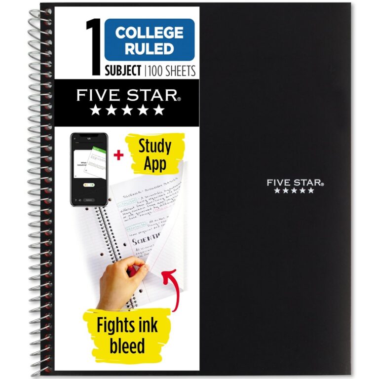 Five Star 1-Subject Spiral Notebook, 8.5" x 11" Sheet Size, College Ruled, 200 Pages/100 Sheets, Neat Sheet Perforated Pages, Wirebound, Black Poly Cover, 1 Notebook (72057)