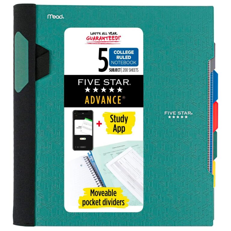 Five Star Advance Spiral Notebook-Standard Size, 5 Subject, College Ruled, 8.5 x 11 Inch Sheet Size, Green (73148)