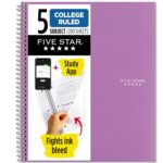 Five Star Spiral Notebook + Study App, 5 Subject, College Ruled Paper, 8-1/2" x 11", 200 Sheets, Fights Ink Bleed, Water Resistant Cover, Amethyst Purple (38748)
