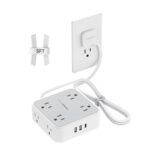 Flat Plug Power Bar, TESSAN 5 Ft Extension Cord Indoor with 8 Multi Outlets and 3 USB (1 USB C), Surge Protector Power Strip, Wall Mount Charging Station for Home Office Dorm, Gray