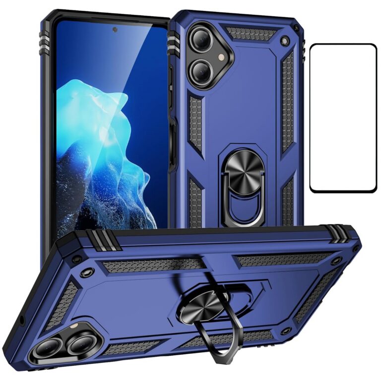 for Samsung Galaxy A06 Case with Screen Protector,Hybrid Heavy Duty Shockproof Armor Dual Layer Protection Defender Back Case Phone Cover for Samsung Galaxy A06 (Blue)