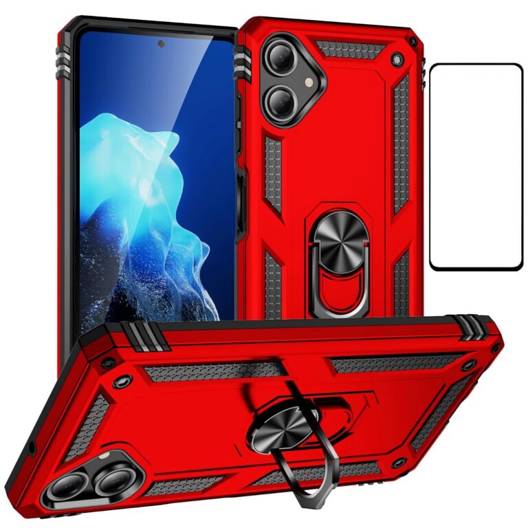for Samsung Galaxy A06 Case with Screen Protector,Hybrid Heavy Duty Shockproof Armor Dual Layer Protection Defender Back Cover Phone Case for Samsung Galaxy A06 (Red)