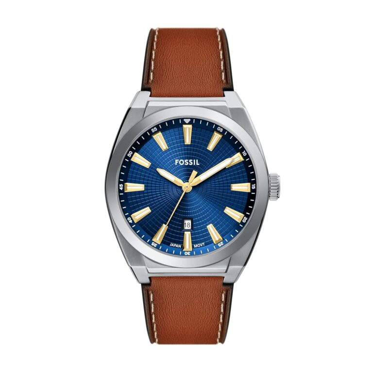 Fossil Men's Everett Three-Hand Date Brown Leather Watch, FS6115
