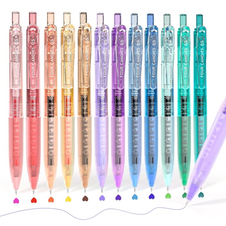 Four Candies 12Pack 0.5mm Quick Dry Retractable Gel Pen Set, Cute Transparent Fine Point Multicolor Note Taking Aesthetic lnk Pens, Comfort Grip 12 Ink Colors Drawing Writing...