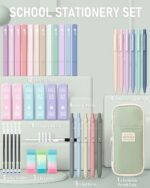 Four Candies 39 PCS Aesthetic School Supplies with Cute Pen Case, 12 Pastel Highlighters, 5 Black Ink Gel Pens, 6 Mechanical Pencils Set 0.5 & 0.7 mm for Students Stationary...