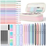 Four Candies 39 PCS Aesthetic School Supplies with Cute Pen Case, 12 Pastel Highlighters, 5 Black Ink Gel Pens, 6 Mechanical Pencils Set 0.5 & 0.7 mm for Students Stationary...