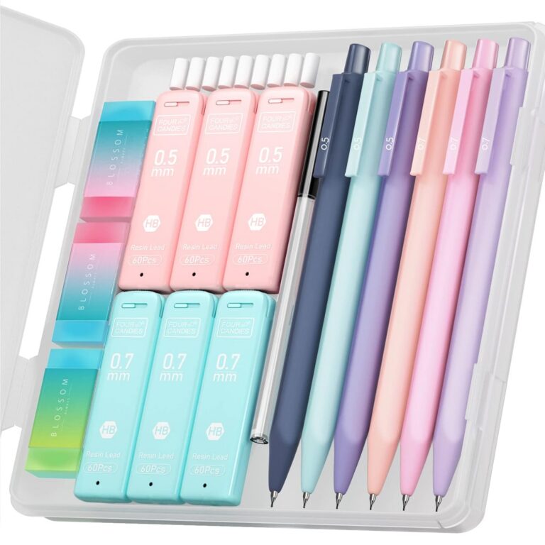 Four Candies Cute Mechanical Pencil Set, 6PCS Pastel Mechanical Pencils 0.5 & 0.7mm with 360PCS HB Leads, 3PCS Erasers and 9PCS Eraser Refills, Aesthetic School Supplies for...
