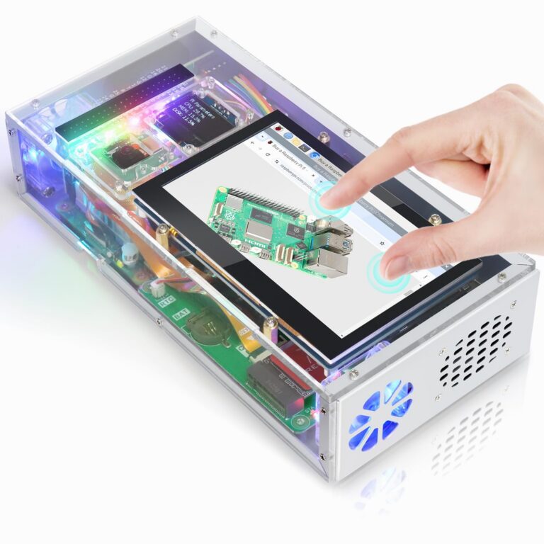 Freenove Computer Case Kit for Raspberry Pi 5 (NOT Included), 128GB M.2 NVMe SSD 800 MB/s, 4.3 Inch Touchscreen, 5 MP Camera, OLED Screen, Stereo Speakers, 3.5 mm and Optical...