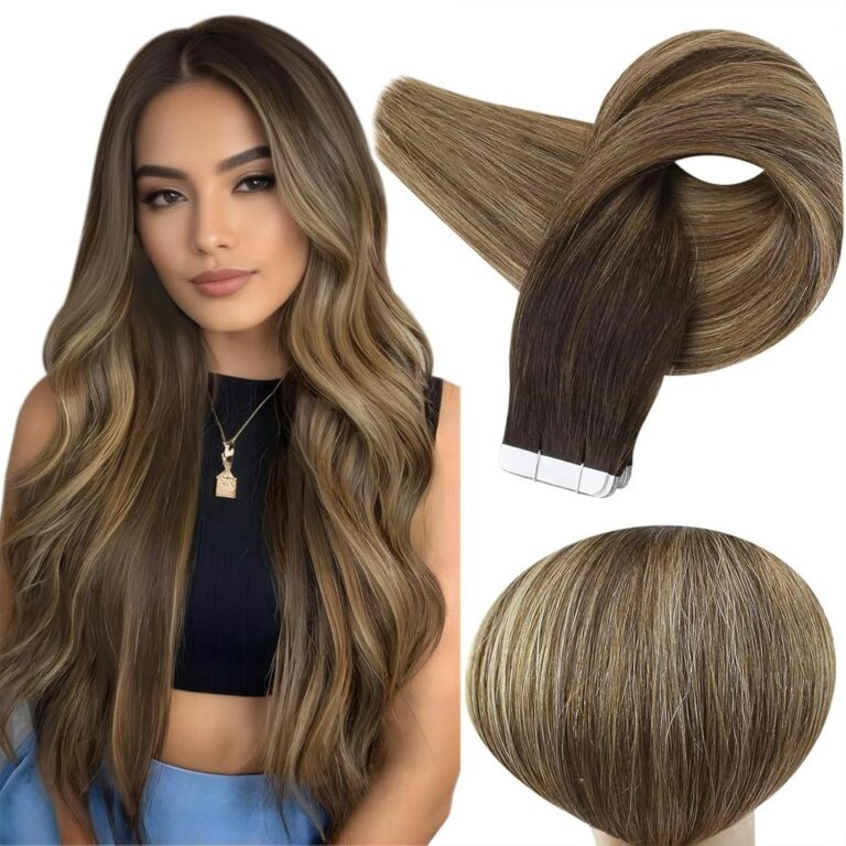 Full Shine Tape in Real Hair Extensions 20 Inch Full Head Remy Human Hair Balayage Ombre Hair Extensions Color 2 Fading to 3 and 27 Seamless PU Glue in Extensions Human Hair 50...
