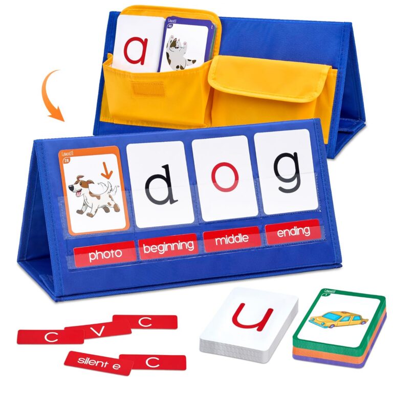Gamenote Word Building Desktop Pocket Chart Tent Cards Kit - CVC Words Phonics Games Blending Board for Kindergarten Reading and Spelling