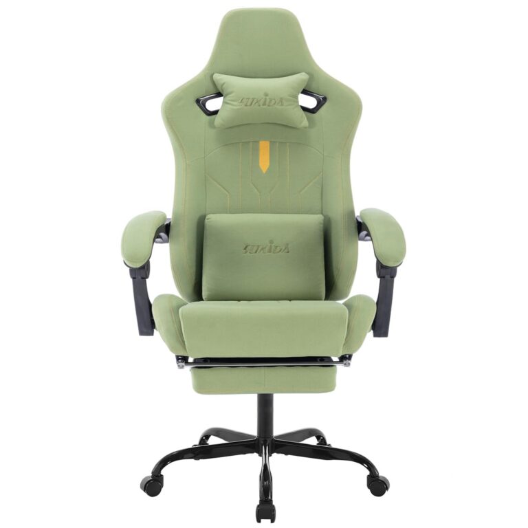 Gaming Chair with Footrest Ergonomic Computer Chair Massage Lumbar Cushion, Racing Video Game Chair Adjustable Rocker Recliner Executive Office Desk Chair Fabric for Adults
