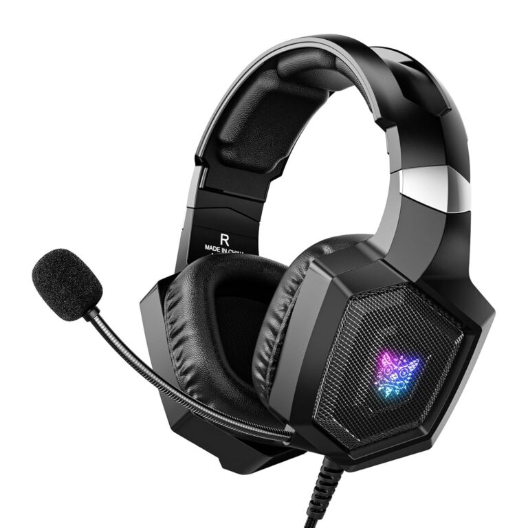 Gaming Headset with Microphone, Gaming Headphones for PS4 PS5 PC with RGB Lights, PlayStation Headset with Noise Reduction 7.1 Surround Sound Over-Ear and Wired 3.5mm Jack (Black)