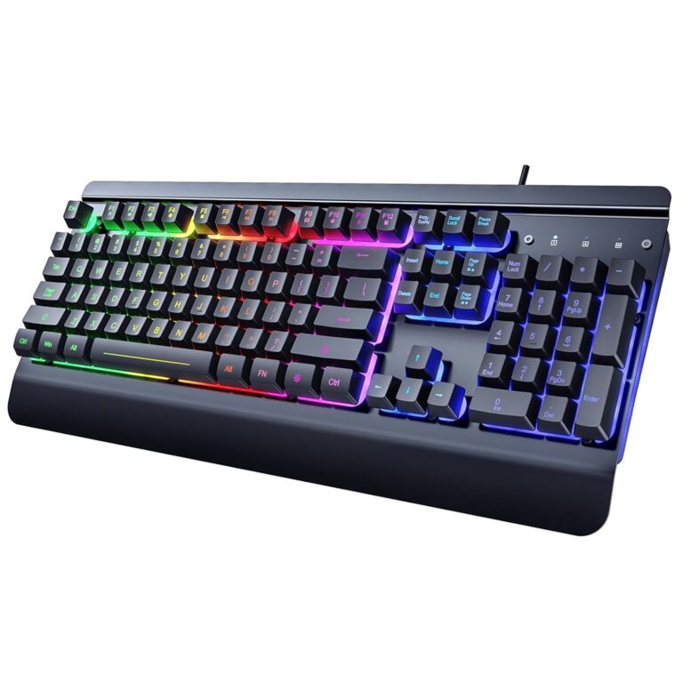 Gaming Keyboard, 104 Keys All-Metal Panel, Dacoity Rainbow LED Backlit Quiet Computer Keyboard, Wrist Rest, Multimedia Keys, Anti-ghosting Keys, Waterproof Light Up USB Wired...