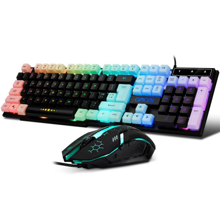 Gaming Keyboard Mouse Combo Rainbow LED Backlit Ambient Light Illuminated Character Wired USB Keyboard Mice Compatible with Windows XP/7/10 iMac MacBook PS4 PS5 Xbox one