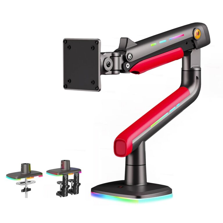 Gaming Monitor Arm or for 32 to 60 Inches Screen, Load up to 20 kg, VESA 75/100, RGB-Light, Heavy Duty, Multi Angle Adjustable, Premium Aluminum, Red