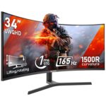 Gawfolk 34 Inch Ultrawide Curved 165Hz Gaming Computer Monitor 1500R PC Screen 21:9 UWQHD (3440x1440),99% sRGB,1ms,Adaptive Sync,Display Port、HDMI,Liftable Stand,Wall Mount...
