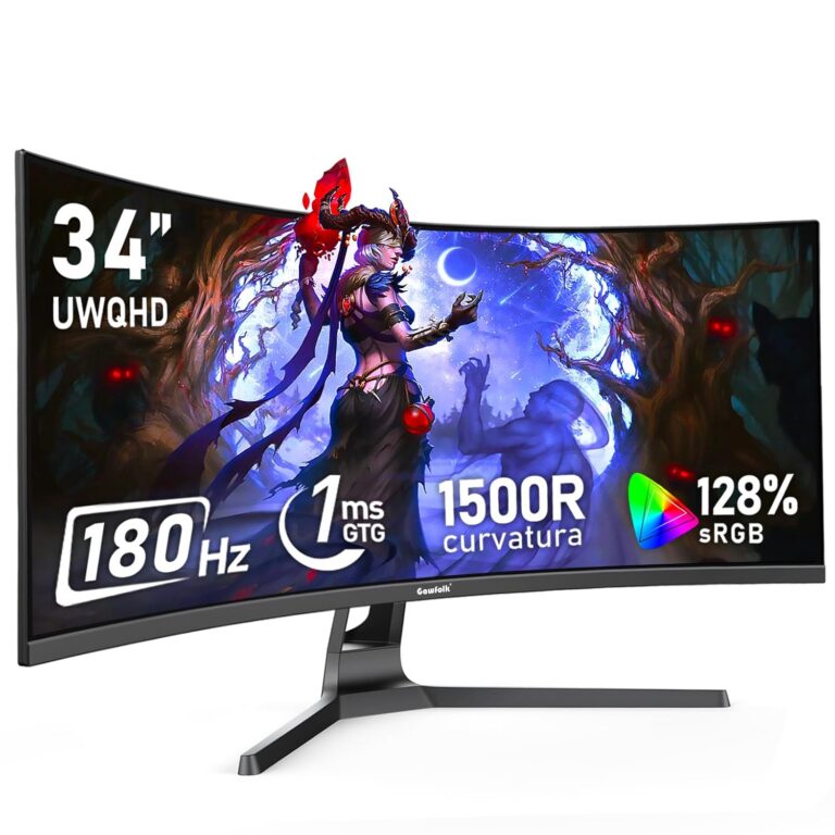 Gawfolk 34 Inch Ultrawide Curved 180Hz Gaming Computer Monitor,1500R PC Screen 21:9 UWQHD (3440x1440),128% sRGB,Adaptive Sync,178° Viewing Angle,Display Port、HDMI,Compatible...