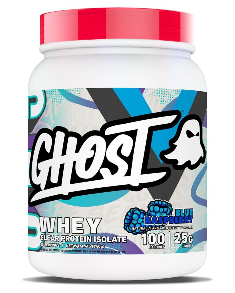 GHOST Clear Whey Isolate Protein Powder | 25g Protein, 100 Calories, Zero Fat, Sugar Free | Light & Refreshing Clear Protein Isolate, Smooth Mixing | 20 Servings, Blue Raspberry)