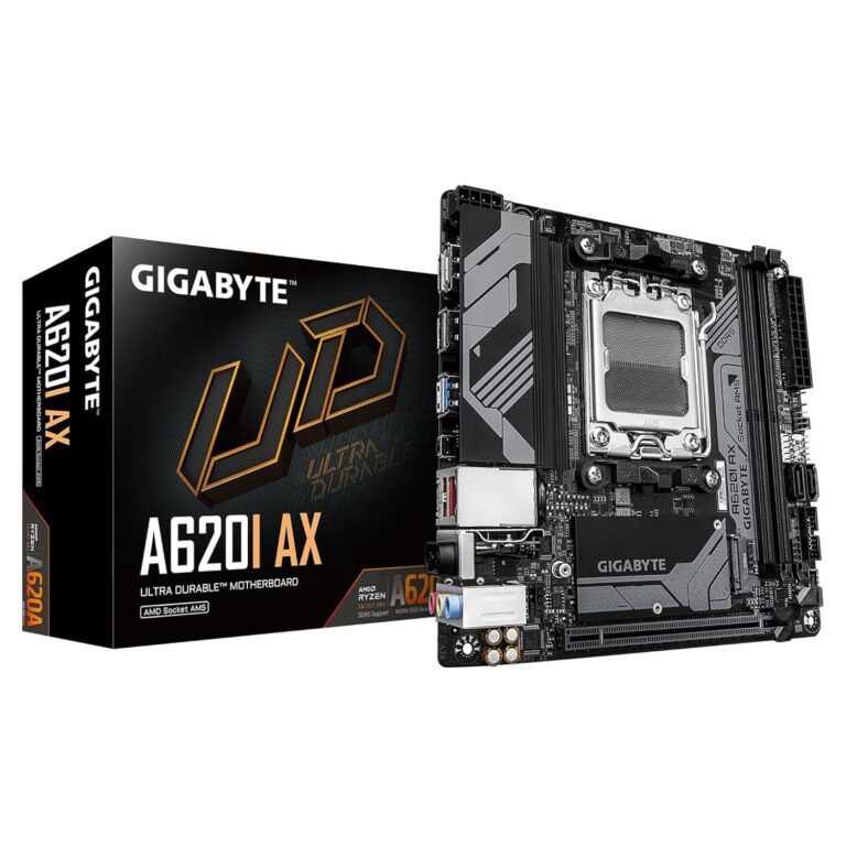 GIGABYTE A620I AX (AM5/ LGA 1718/ AMD/ A620/ Mini-ITX/ 5-Year Warranty/ DDR5/ Single M.2/ PCIe 4.0/ USB 3.2 Gen1 Type-C/Realtek Wi-Fi 6E/ Realtek 2.5GbE/ Q-Flash Plus/PCIe...