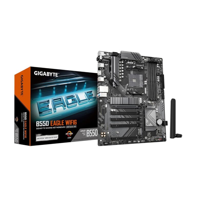 GIGABYTE B550 Eagle WIFI6 Motherboard - AMD Ryzen 5000 G-Series CPUs, 10+3+1 Phases VRM, up to 3200MHz DDR4, 1xPCIe 4.0 + 1xPCIe 3.0 M.2, 1GbE LAN, WiFi 6, USB 3.2 Gen 2