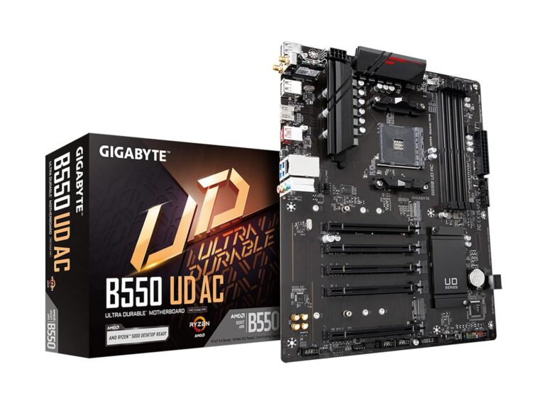 GIGABYTE B550 UD AC (AM4/ AMD/ B550/ ATX/Dual M.2/ SATA 6Gb/s/USB 3.2 Gen 2/ Intel 802.11a/b/g/n/ac/Realtek GbE LAN/PCIe 4.0/ Motherboard)