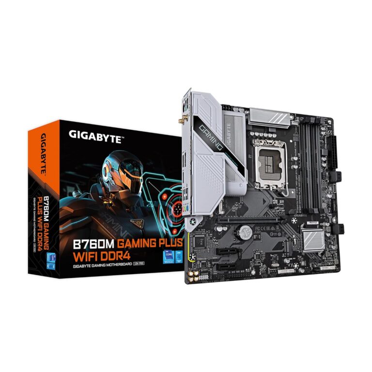 GIGABYTE B760M Gaming Plus WiFi DDR4 LGA 1700 Intel B760 M-ATX Motherboard with DDR4, 2* M.2, PCIe 4.0, Front USB 3.2 Gen 1 Type-C, WiFi 6 GbE LAN, Q-Flash Plus, PCIe EZ-Latch