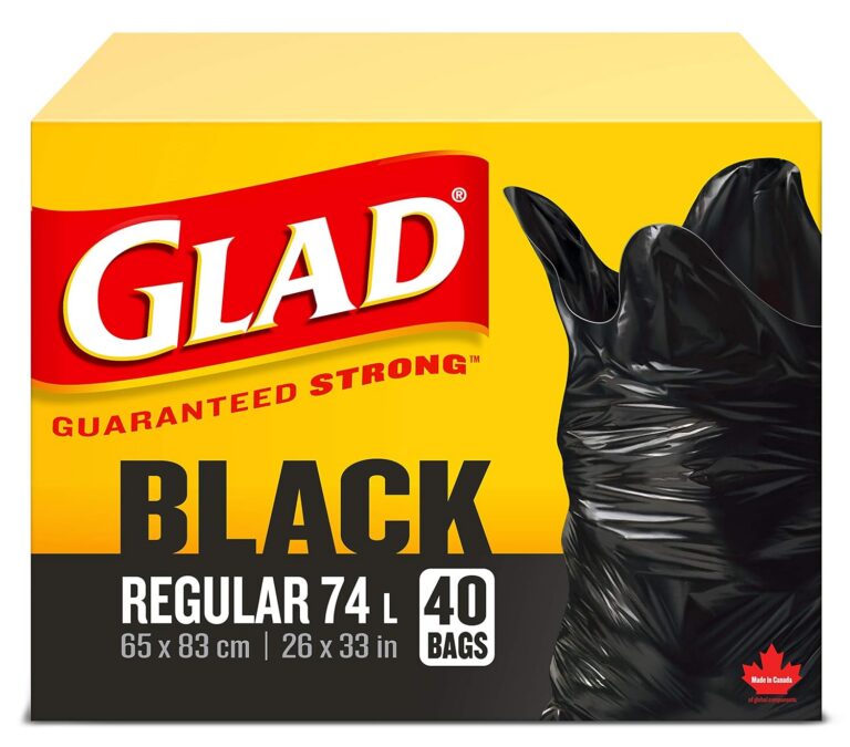 Glad Black Garbage Bags - Regular 74 Litres - 40 Trash Bags, Made in Canada of Global Components