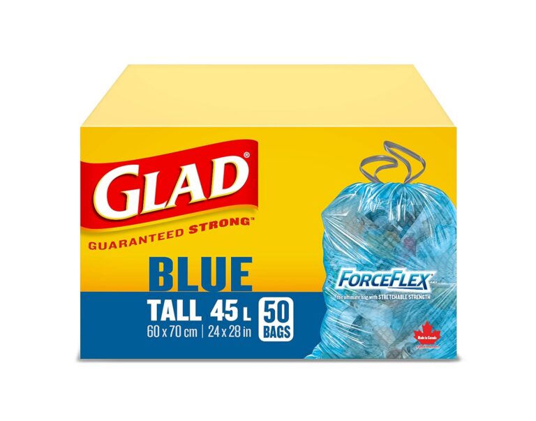 Glad Blue Recycling Bags - Tall 45 Litres - ForceFlex, Drawstring, 50 Trash Bags, Made in Canada of Global Components
